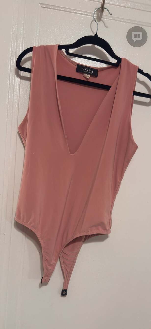 Akira Mauve Pink Deep V-Neck Sleeveless Thong Bodysuit